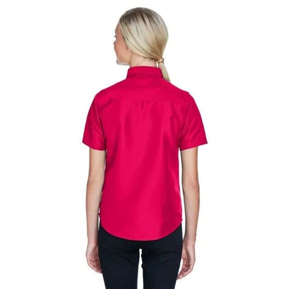 Harriton Womens Short Sleeves Button Front Collared Red Shirt Size L - Picture 3 of 4